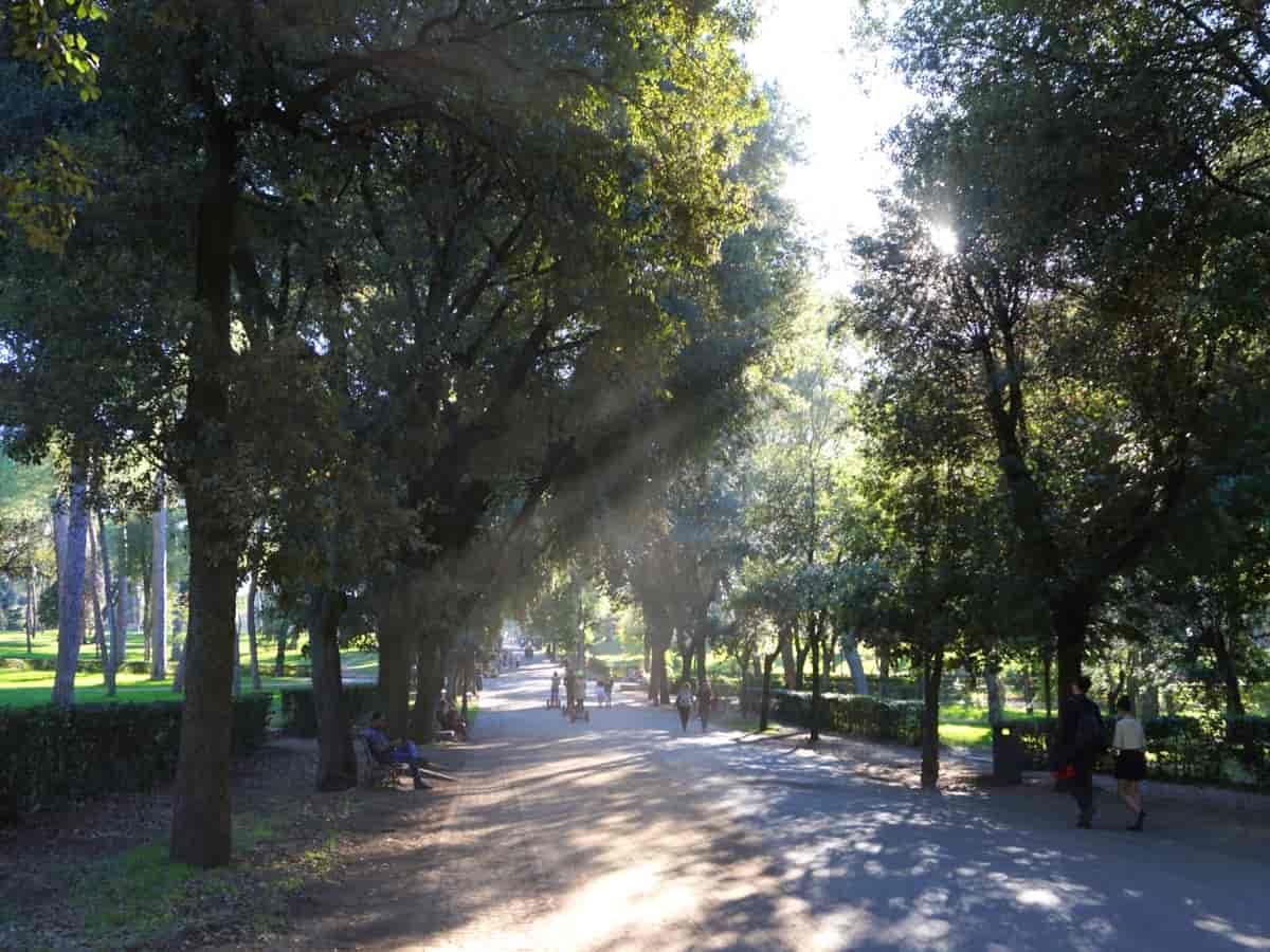 People walking down path in the Borghese Gardens