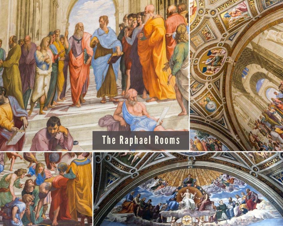 Collage of paintings in the Raphael Rooms