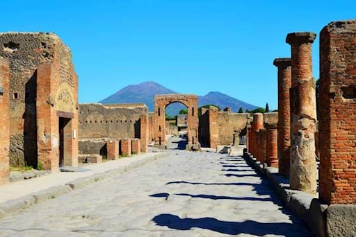 Pompeii walls and Mt Vesuvius at the back