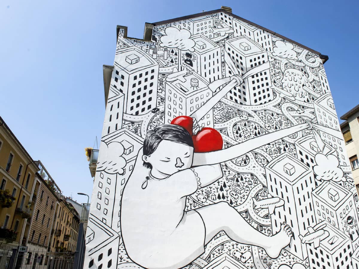 Street art on the side of a building, Milan, Italy