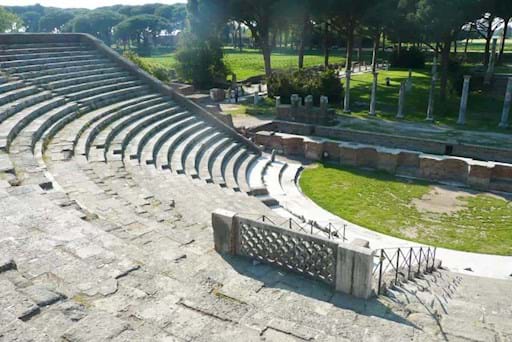 View of the amphitheatre in Ostia from the top