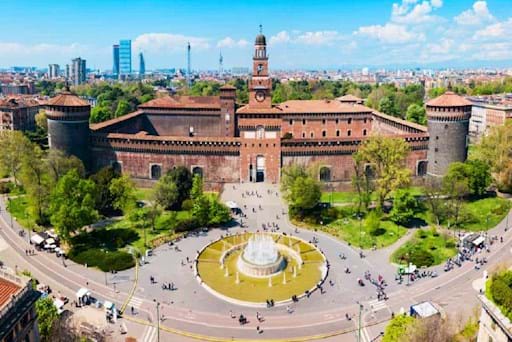 front view of the Sforza Castle in Milan
