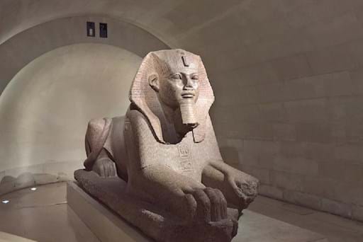 Famous statue of the sphinx inside the Louvre