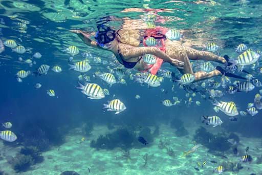 girl snorkeling with the fishes